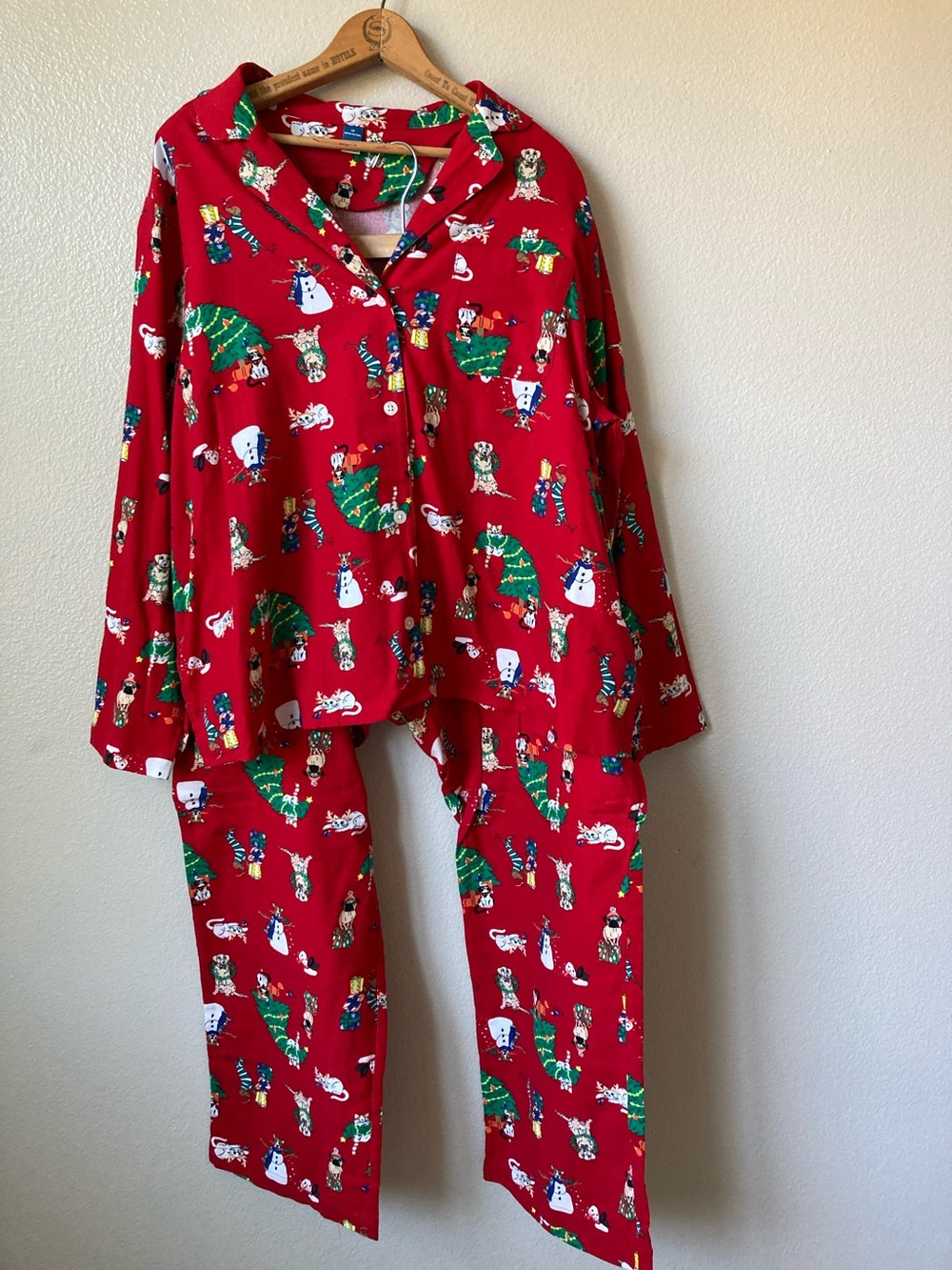 NWT Old Navy Flannel Christmas Trees Dogs Cats print pajama set 2x